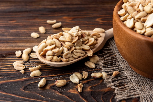 bowl with salted peanut on table