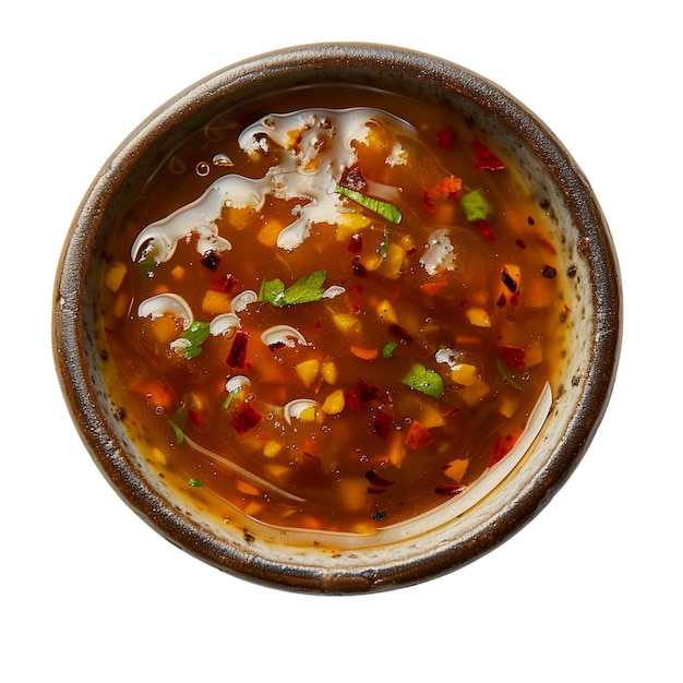 A bowl of worcestershire sauce isolated on white background