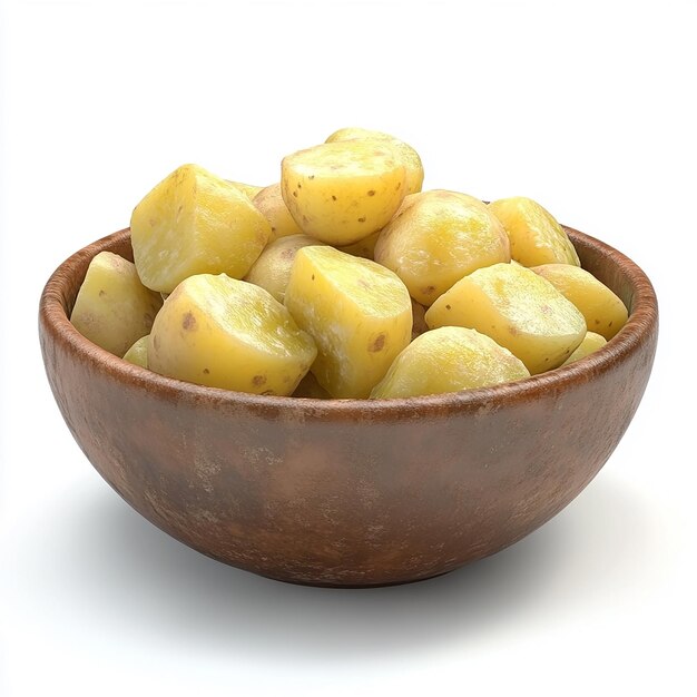 Photo a bowl of yellow potatoes with a brown rim and a brown rim