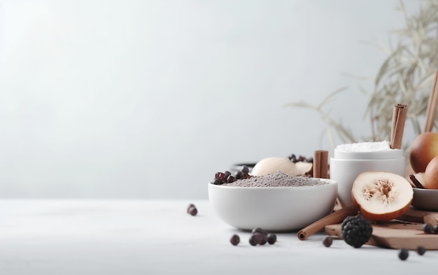 A bowl of yogurt with a bowl of berries and a bowl of ice cream