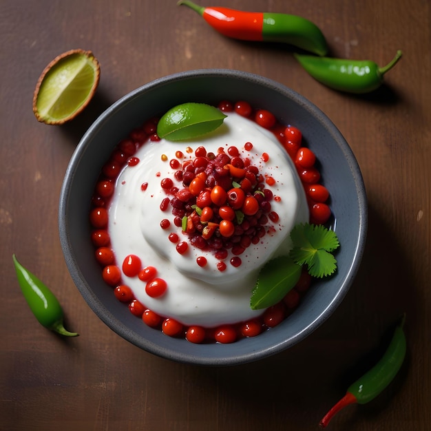 a bowl of yogurt with a heart shaped dip