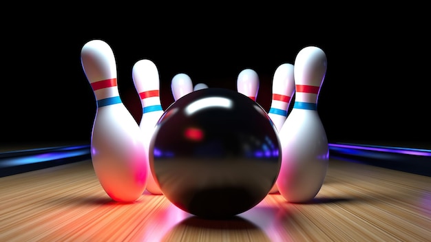 Bowling ball hits all the skittles neon light