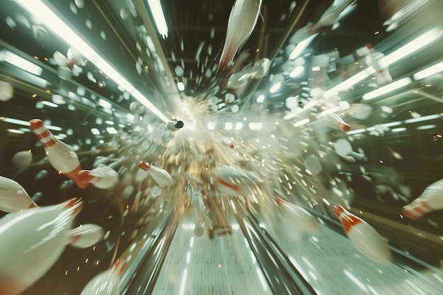 Photo bowling pins exploding in slow motion