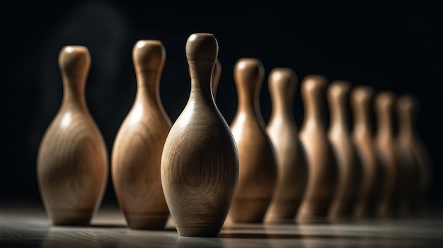 Bowling pins in motion realistic photorealistic closeup Al generated