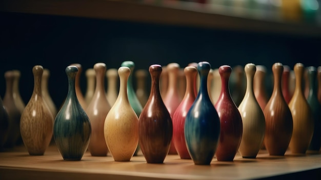 Bowling pins in motion realistic photorealistic closeup Al generated