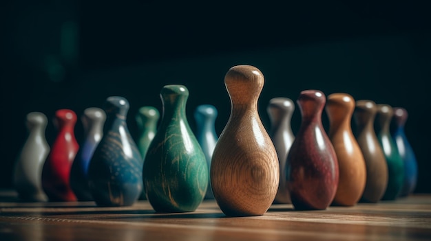 Bowling pins in motion realistic photorealistic closeup Al generated