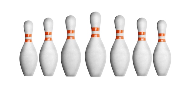 Bowling pins in a row isolated on white