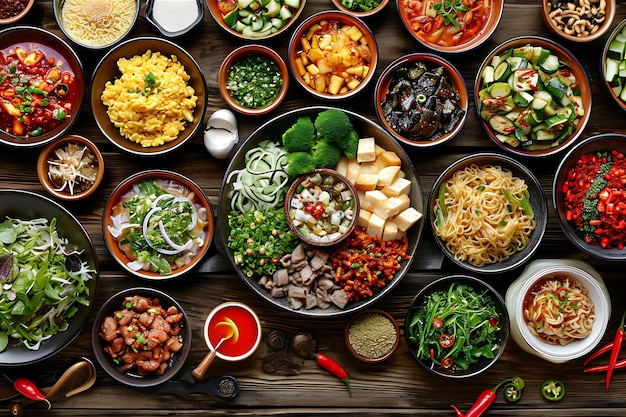 Bowls of Different Foods Arranged on a Flat Surface