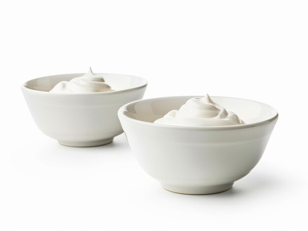 Photo bowls of sour cream on a white background