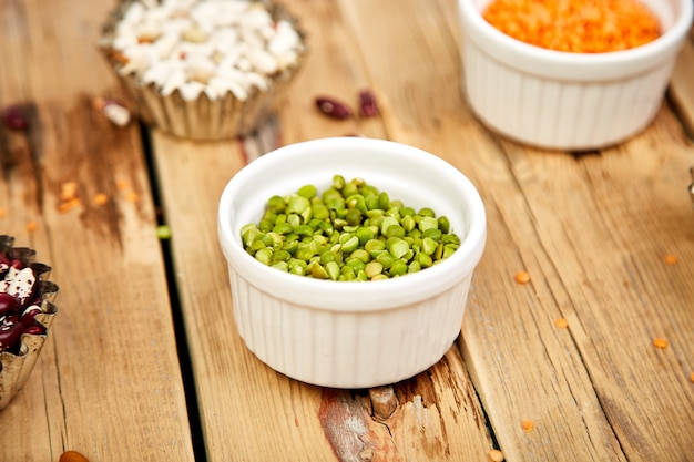 Bowls of various beans and legumes.