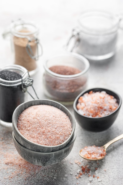 Bowls with assorted speciality salt