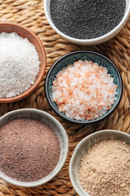 Bowls with assorted speciality salt