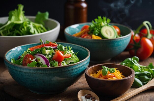 Bowls with salad healthy food with vegetables