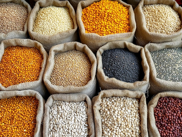 a box of beans corn and grains