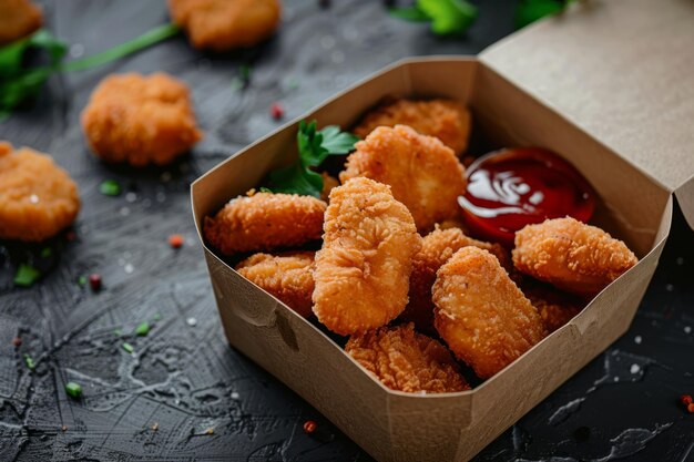 Box of chicken nuggets with sweet hot sauce Generative AI