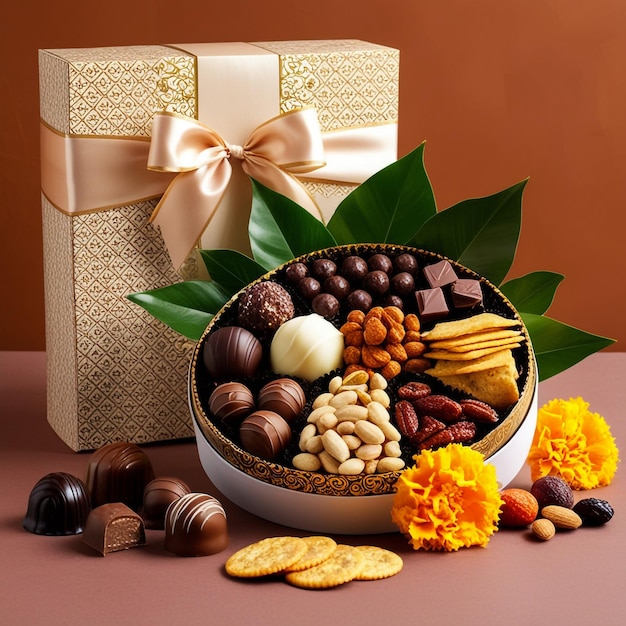 a box of chocolates and chocolates with a bow on the top