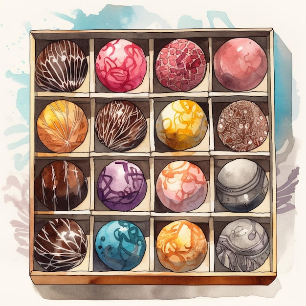 A box of chocolates with different colors and the number 7 on the bottom.