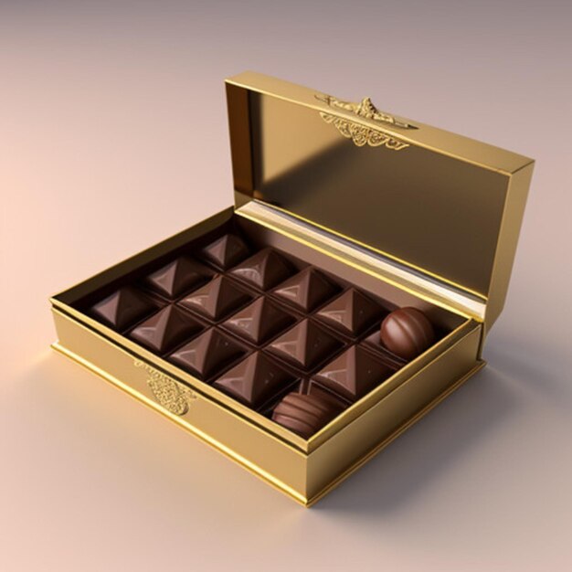 a box of chocolates with a gold design on the bottom