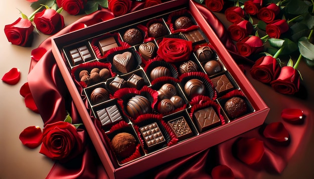 a box of chocolates with a heart shaped box of chocolates