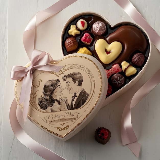 Photo a box of chocolates with a heart shaped box that says love