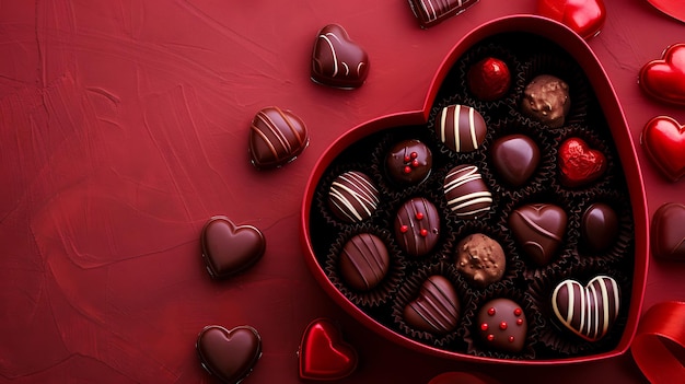 a box of chocolates with a red heart shaped box of chocolates