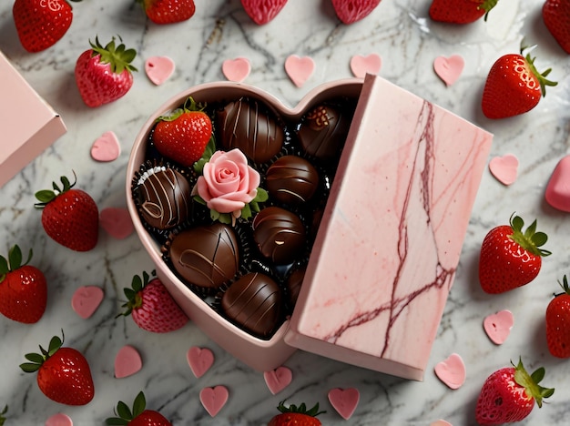 a box of chocolates with roses and a heart shaped box of chocolates