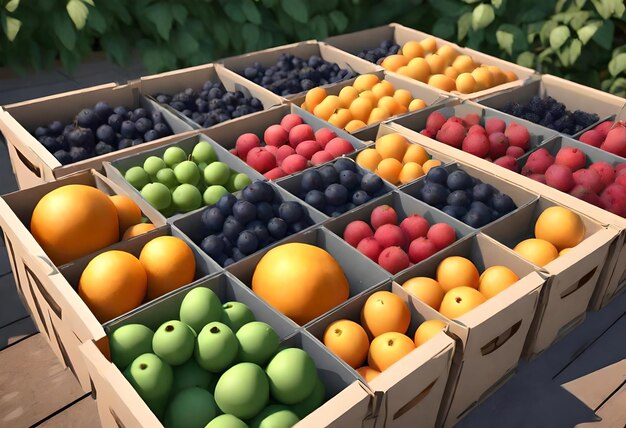 Photo a box of different colored fruit is shown with a few other fruits