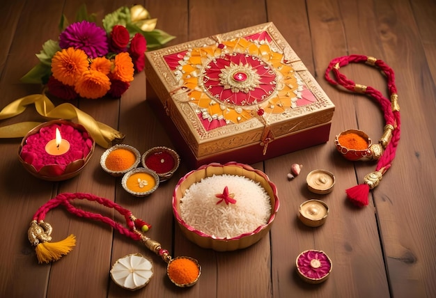 Photo a box of flowers and candles sits on a table