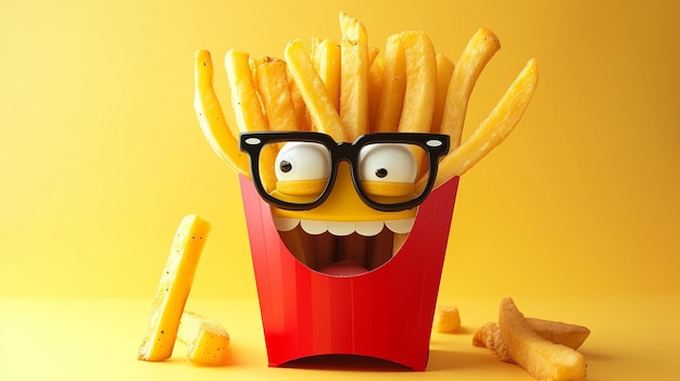 Photo a box of french fries with a smile on it and a cartoon face