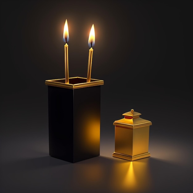 box and golden candle