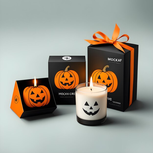 Photo a box of halloween pumpkins with a candle in it