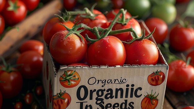 Photo a box of organic tomatoes