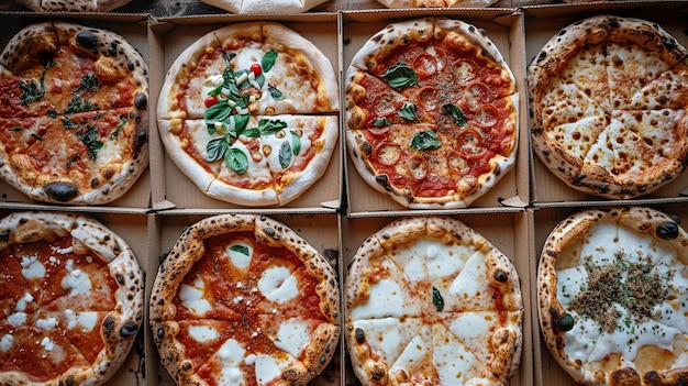 Photo a box of pizzas with one that has a few different toppings