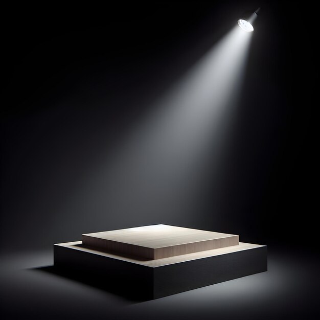 a box podium for exhibit with spotlight on dark background for product display