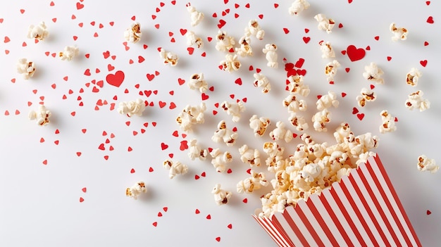 a box of popcorn with hearts and hearts on the top