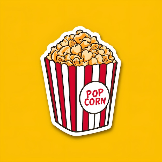 a box of popcorn with a sticker that says popcorn