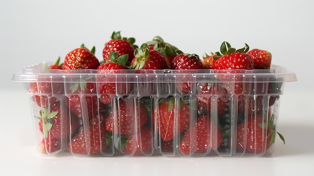 A box of strawberries made of plastic Generative AI