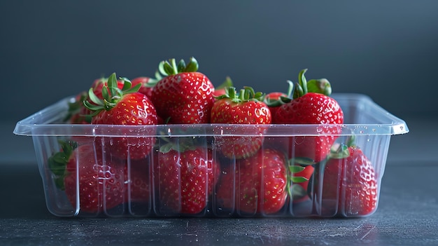 A box of strawberries made of plastic Generative AI