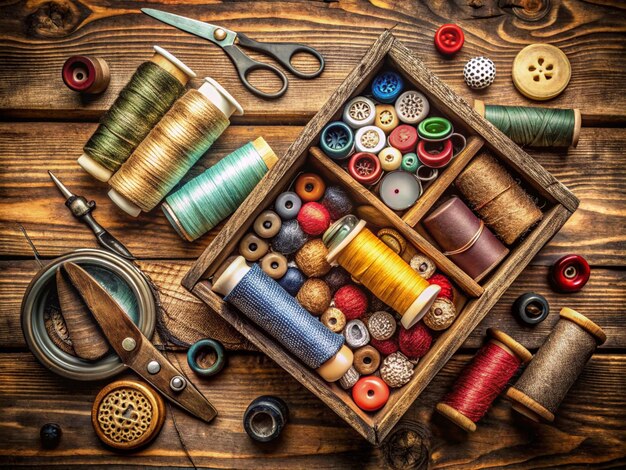 a box of thread thread thread and thread are on a table