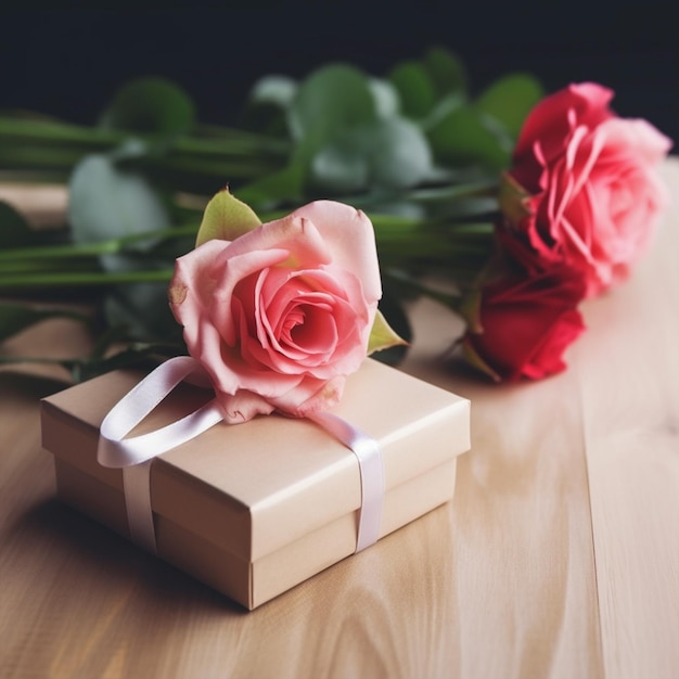 A box with bouquet of roses love background