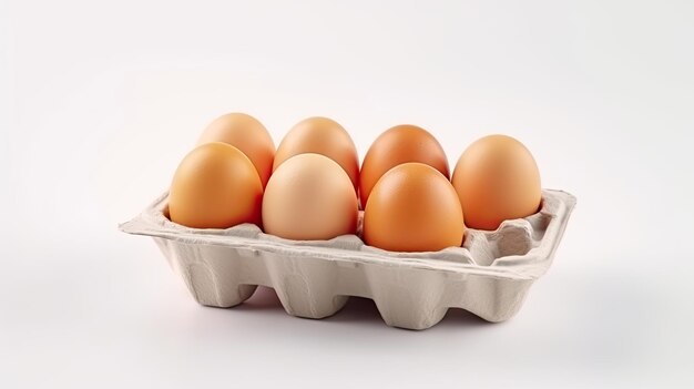 Box with brown eggs in studio on white background