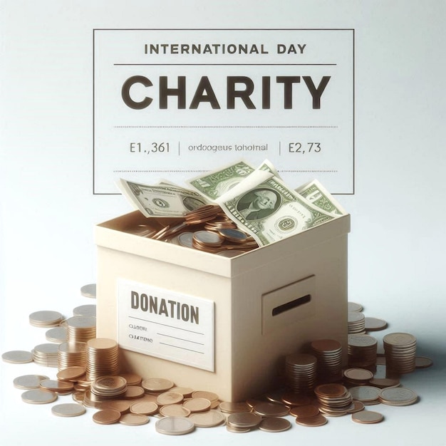 Photo a box with a card that says international charity