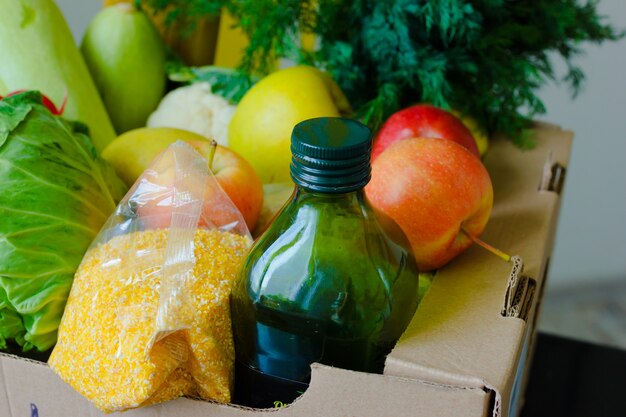 Box with fruits and vegetables