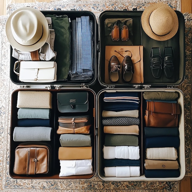 Photo a box with a hat a fedora and other items