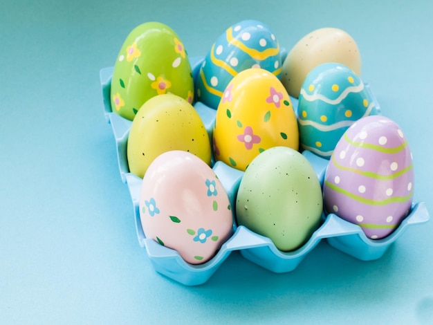 Box with painted easter eggs.