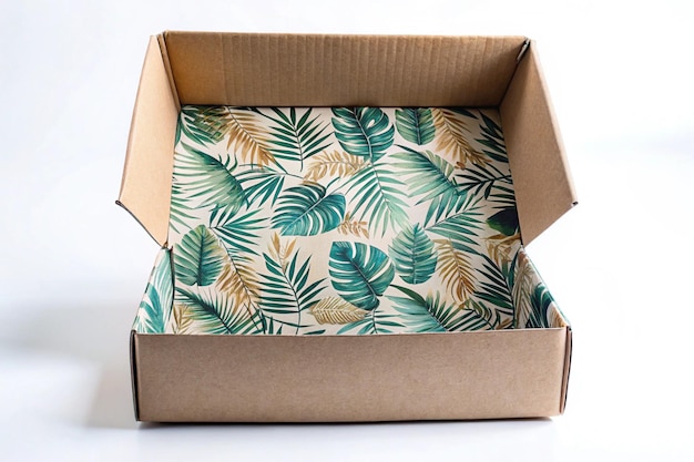 a box with a palm tree design on it and a palm tree in the background