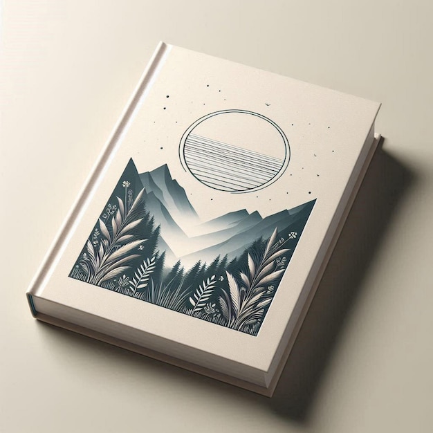 Photo a box with a picture of mountains and trees on it