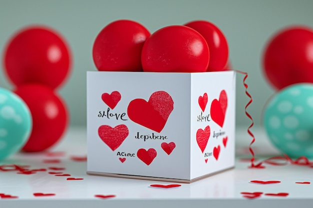 Box with red hearts for Valentines Day