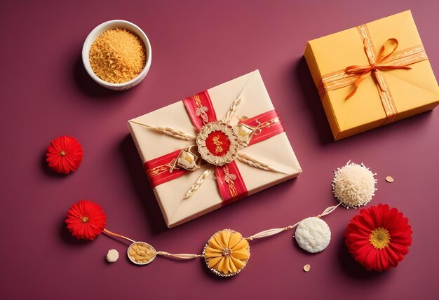 Photo a box of yarn with a box of rice on it and a box of lollipops on the table