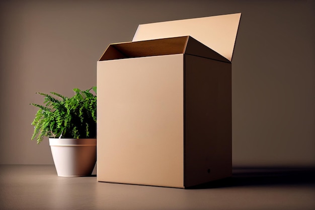 Box for your design and logo mockup on beige background AI Generated